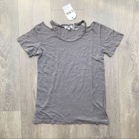 LNA Bolero Tee T-shirt Top Cut out Short Sleeve Cotton blend Brown Size XS - Picture 5 of 13